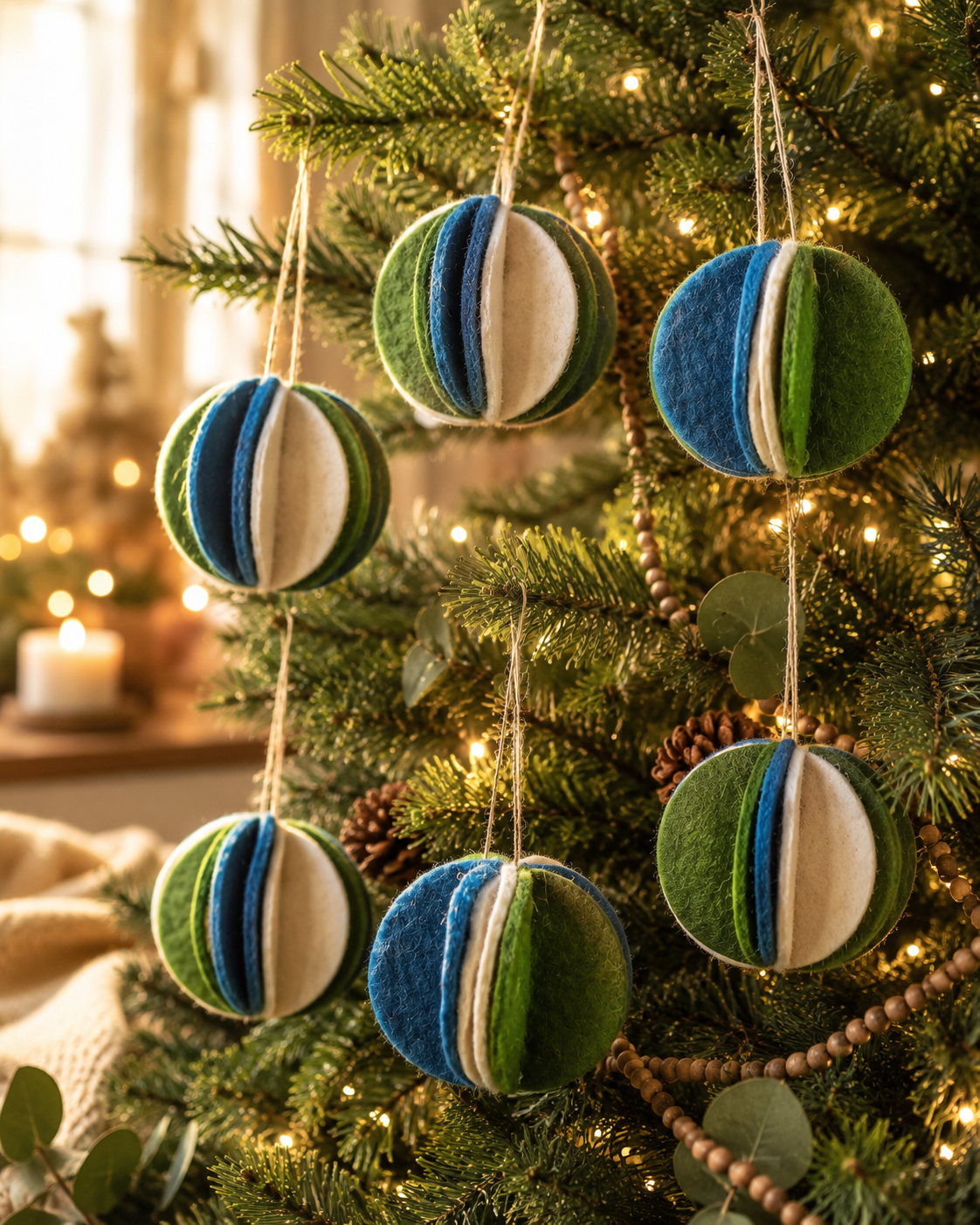 Hanging Ball Flower Bauble (Blue, Green And Off-White) Set Of 4 hanging ornament