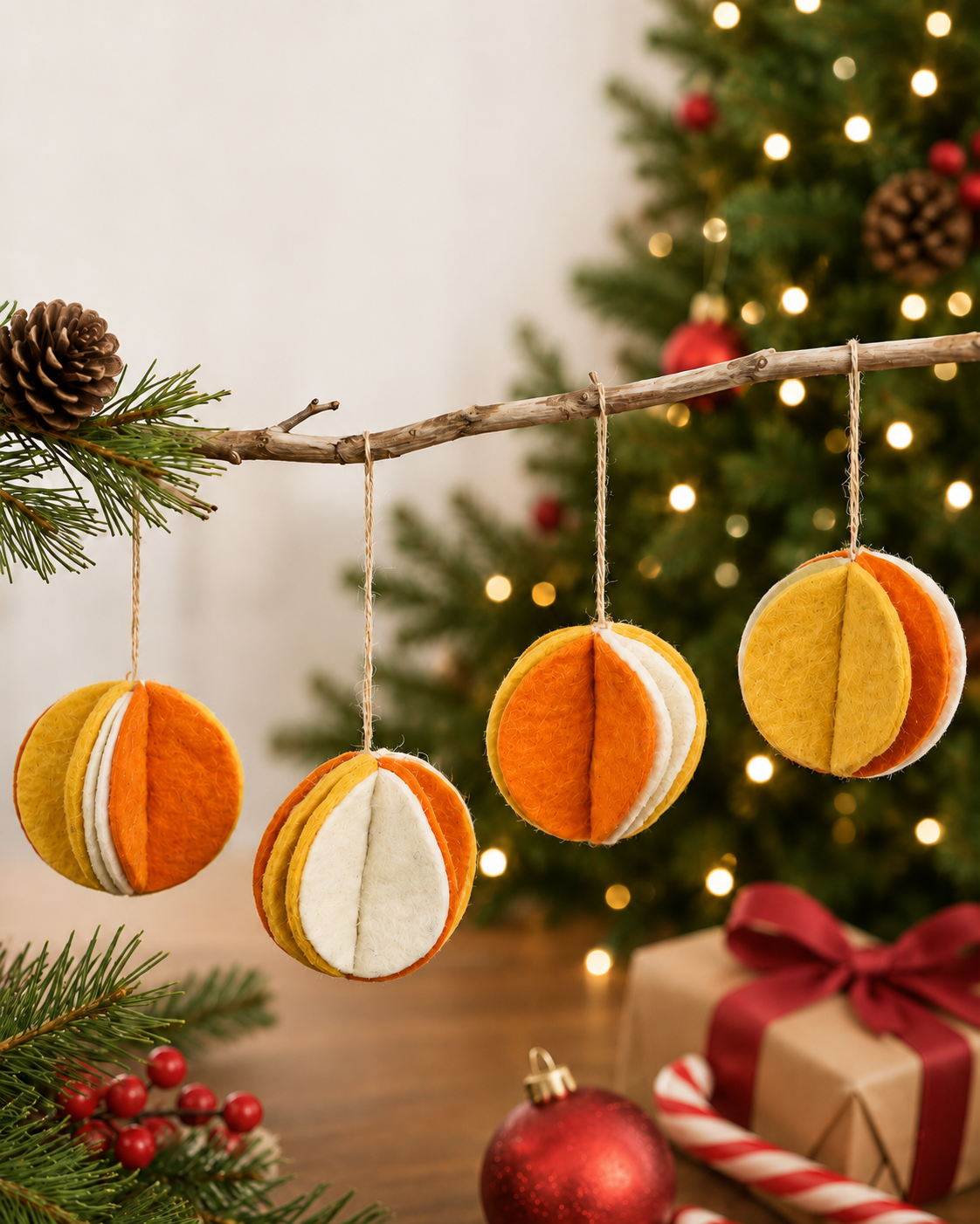 Hanging Ball Flower Bauble (Orange, Yellow And Off-White) Set Of 4 hanging ornament