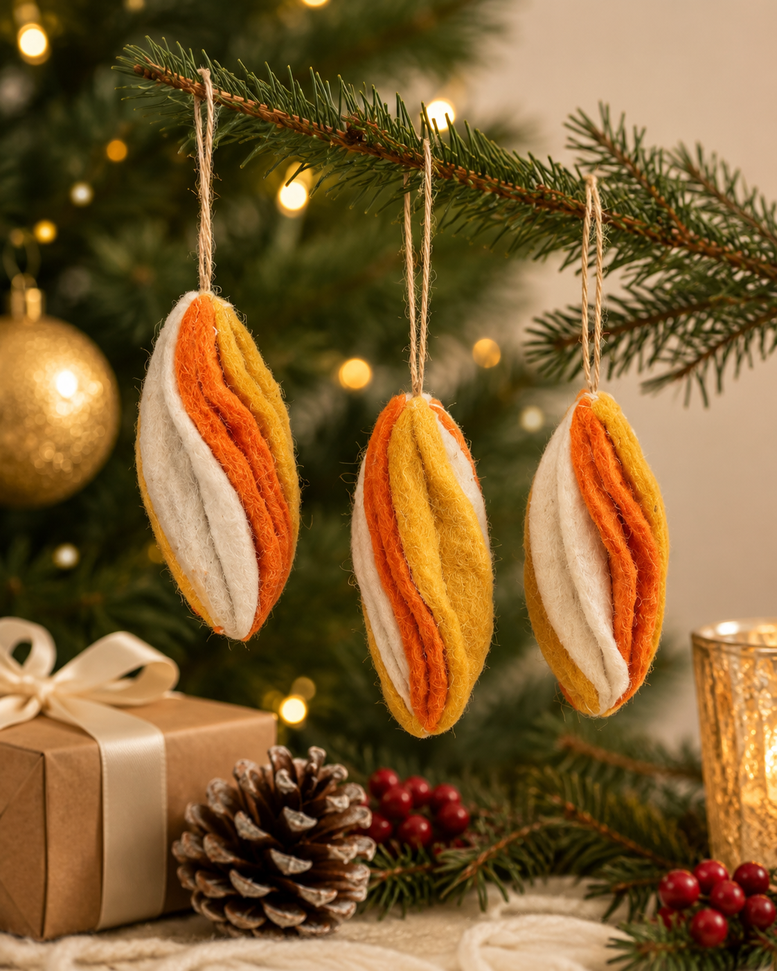 Hanging Marquise Bauble (Orange, Yellow And Off-White) Set Of 4 hanging ornament
