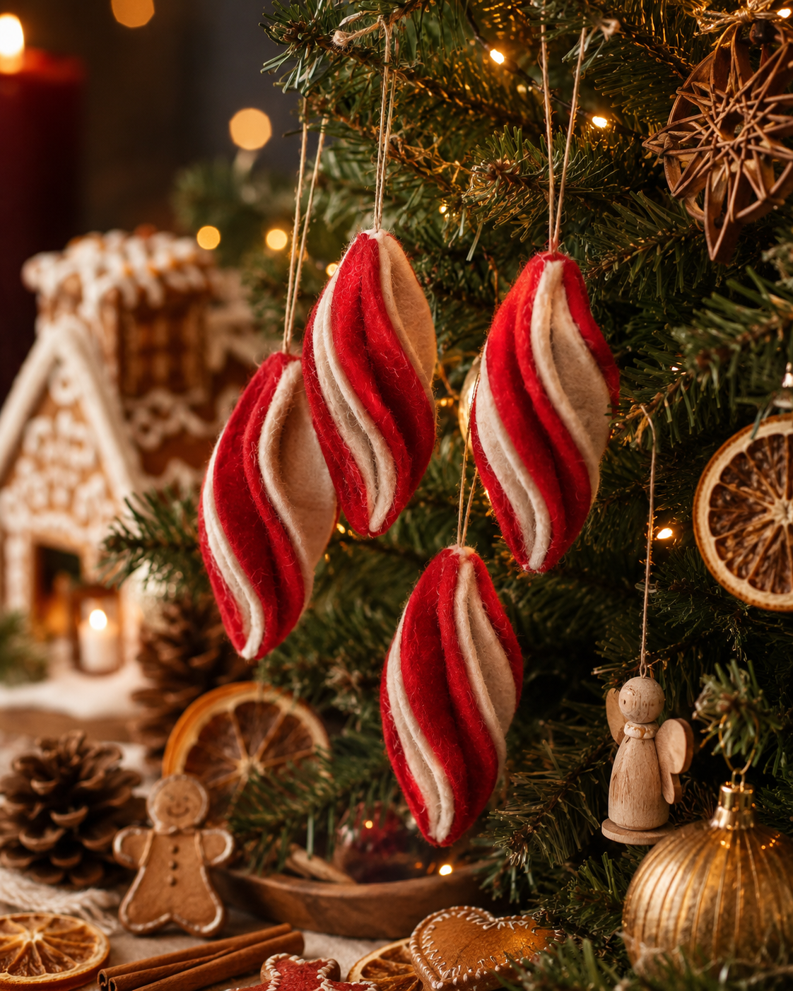Hanging Marquise Bauble (Red And Off-White) Set Of 4 hanging ornament
