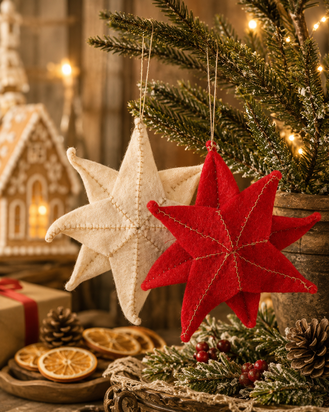 Moravian Star ( Red And White ) (Set Of 2) hanging ornament