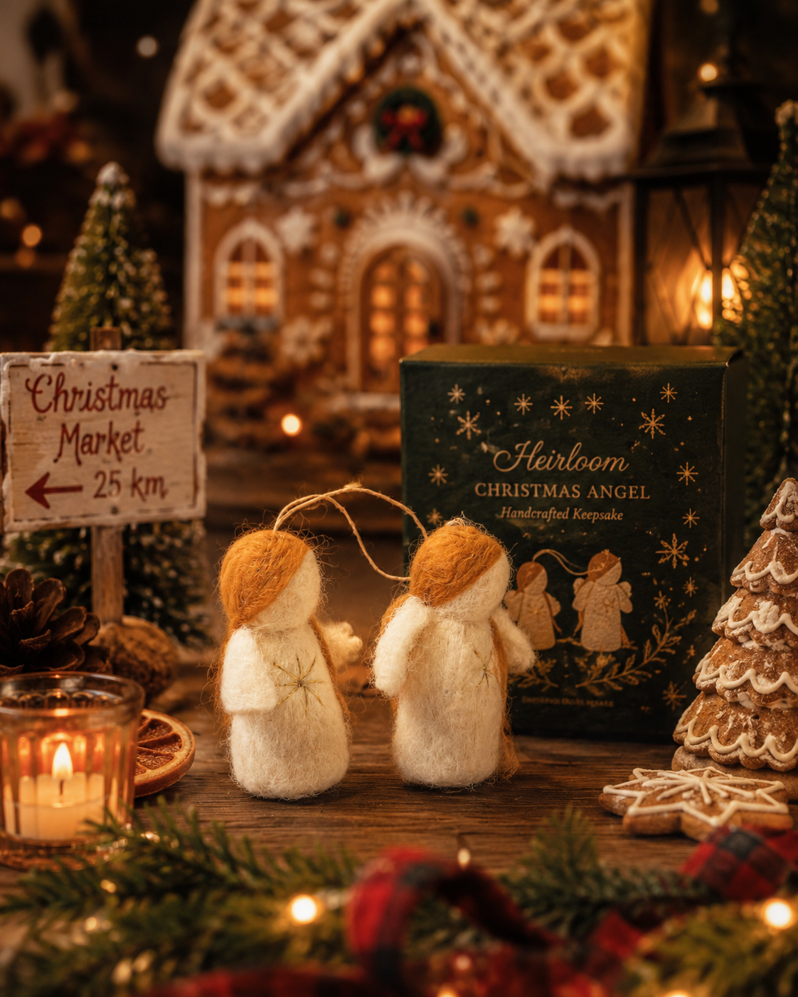 Wool Felt Christmas Angel Ornament set of 2
