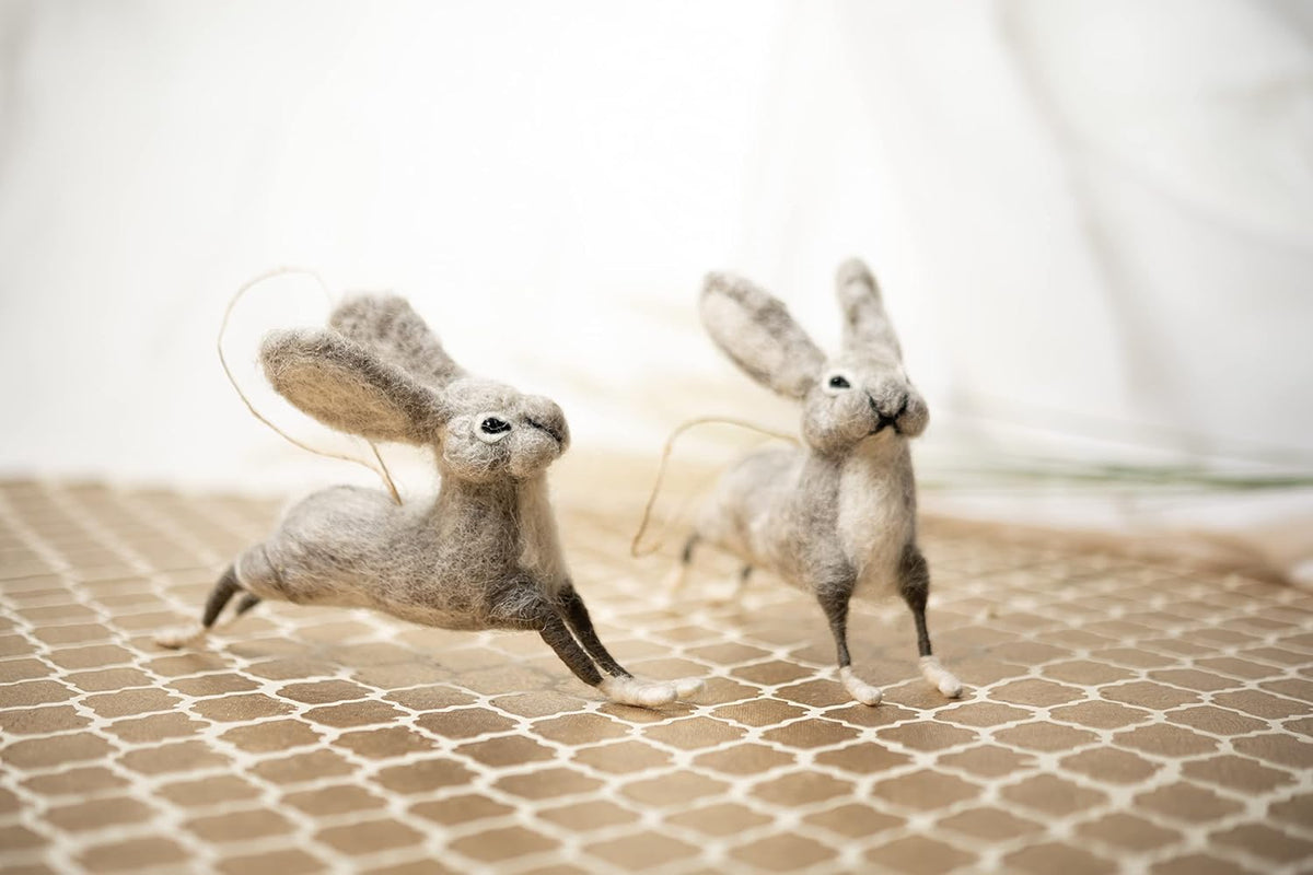 Wool Felt Easter Hanging Rabbit Ornament (Set of 2)
