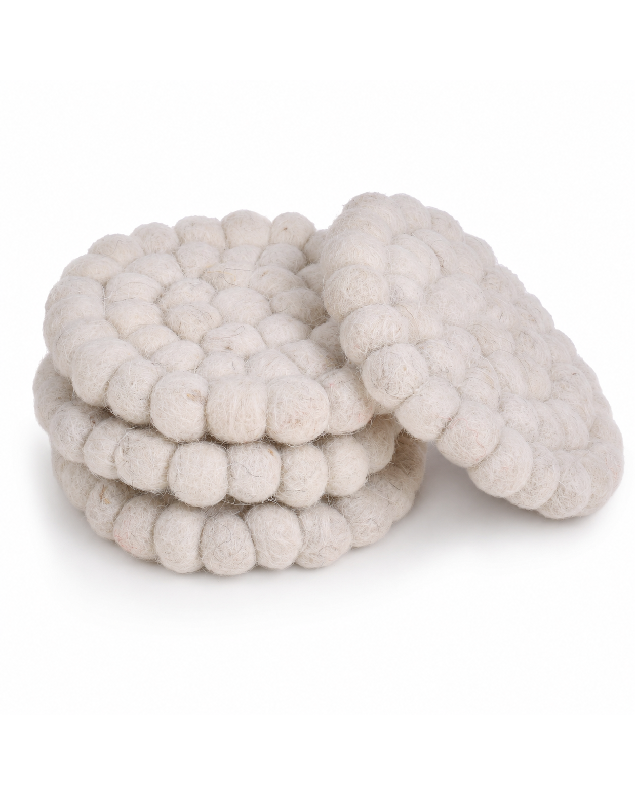 New Zealand Wool Ball Coasters White