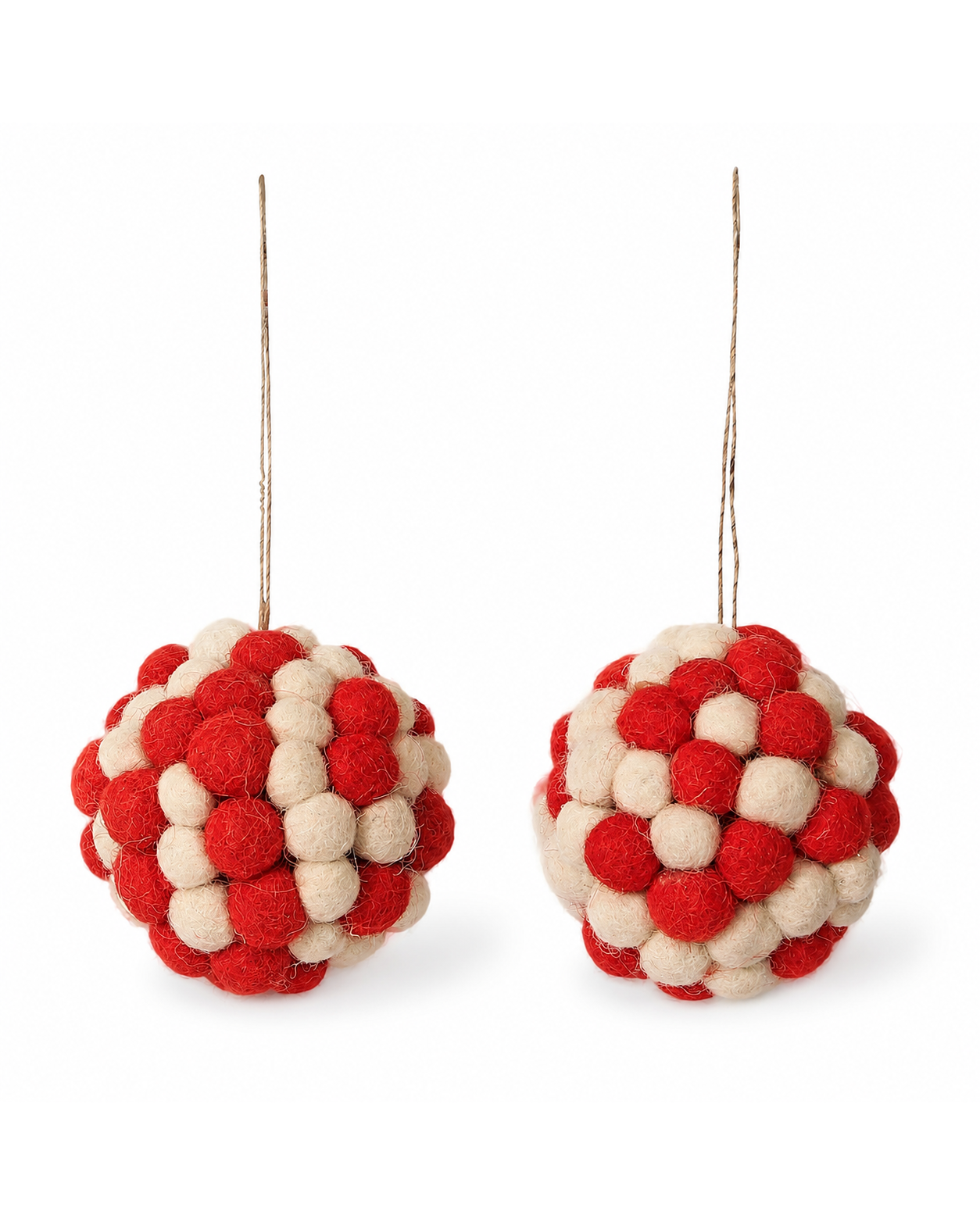 Red Pom Pom Bauble Ornament (Set Of 2) hanging ornament