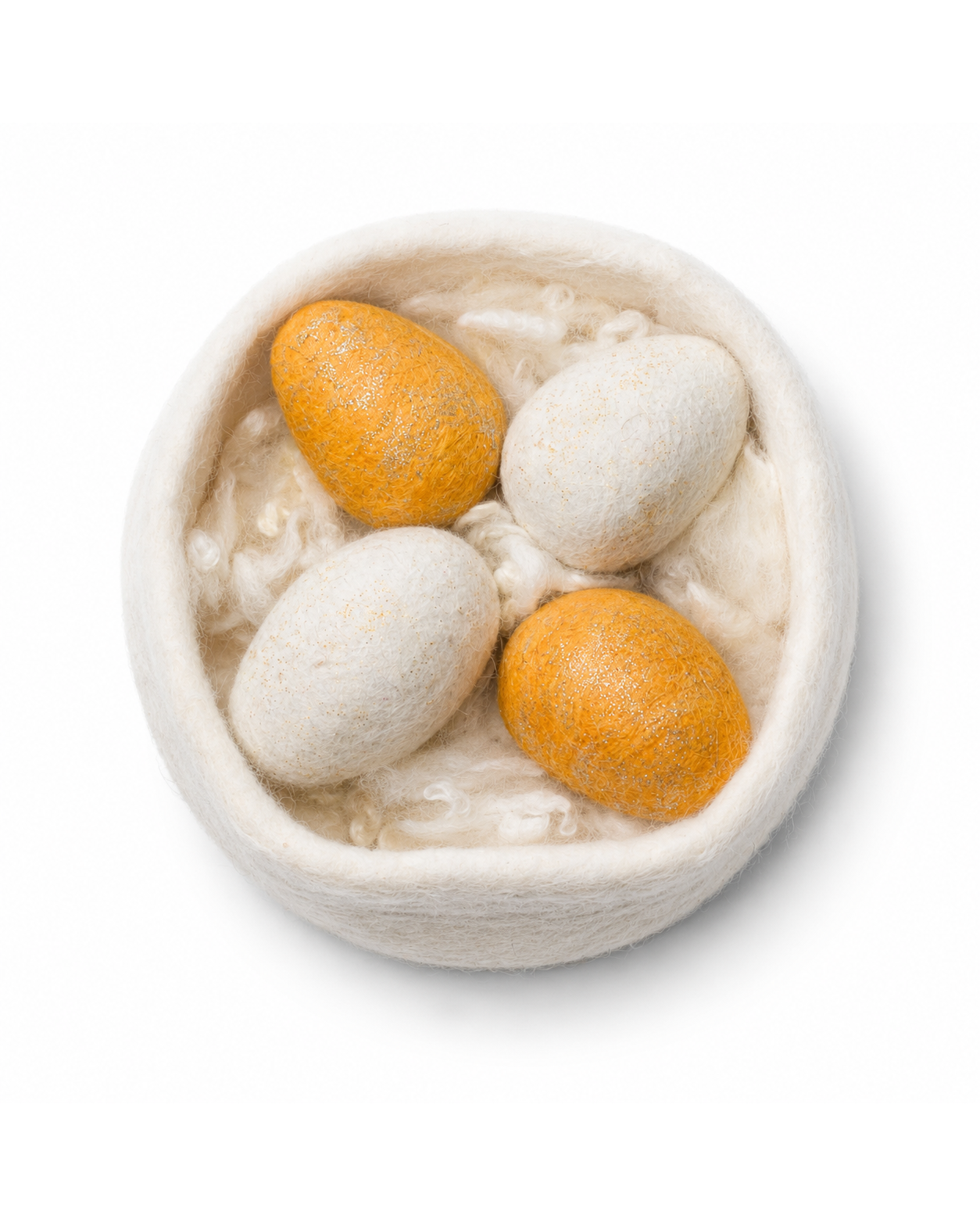 Felt Easter Eggs Basket (Yellow And Off White) Ornament