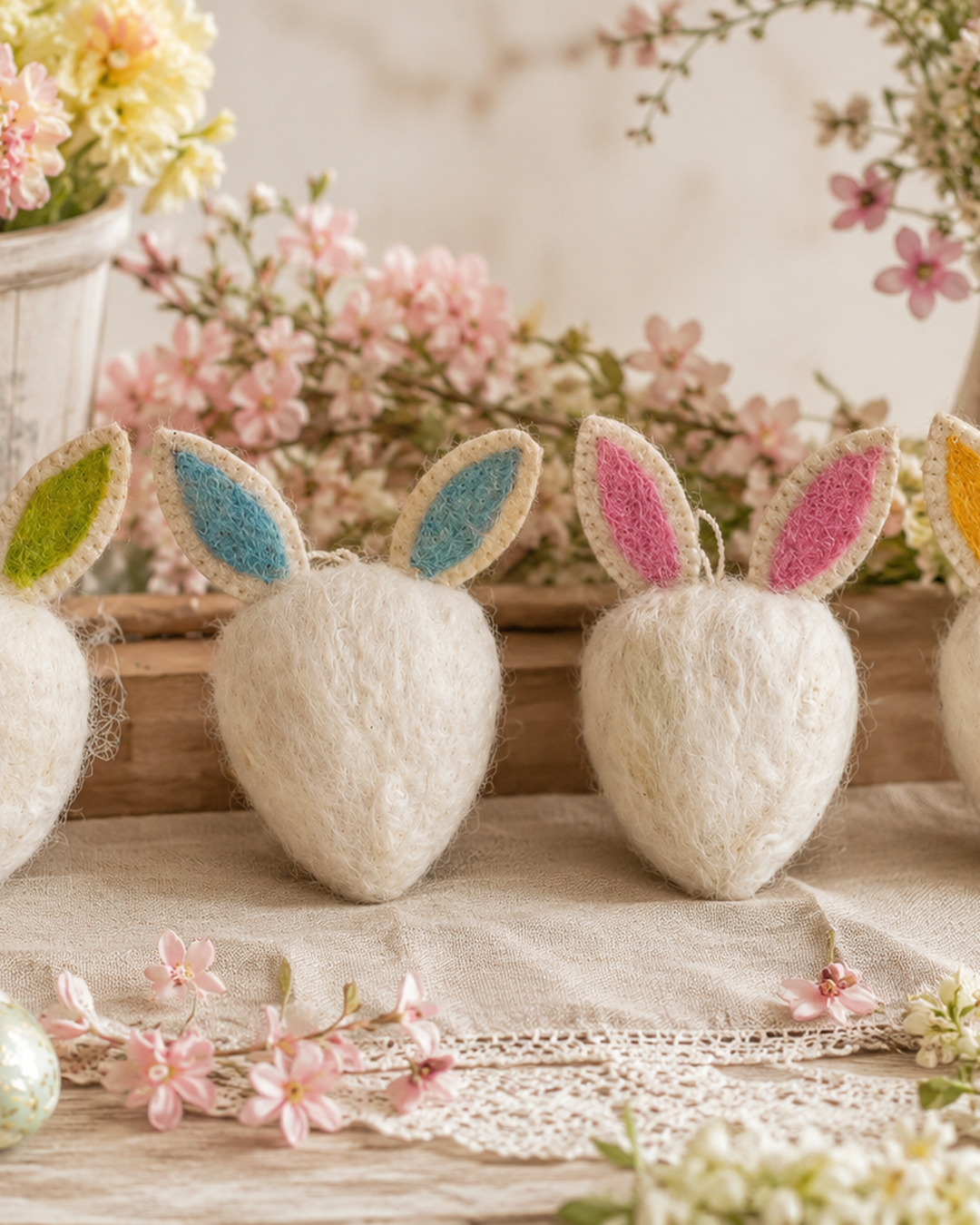 Felt Bunny Face Small Set of 4 hanging ornament
